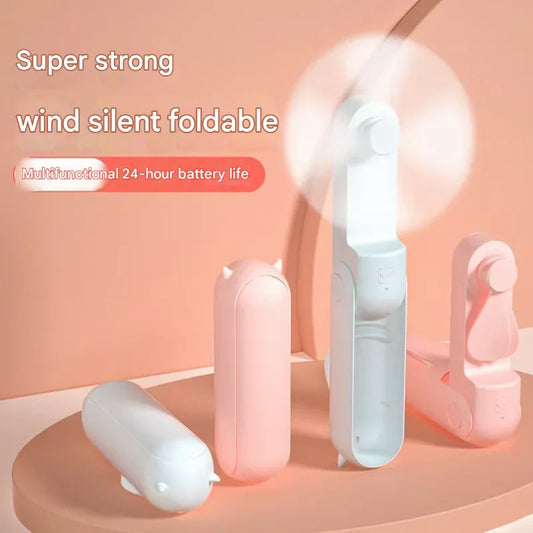 White 2-in-1 Foldable Mini Fan & Power Bank - Ultra-Compact USB Rechargeable Personal Fan - Mekamart Australia