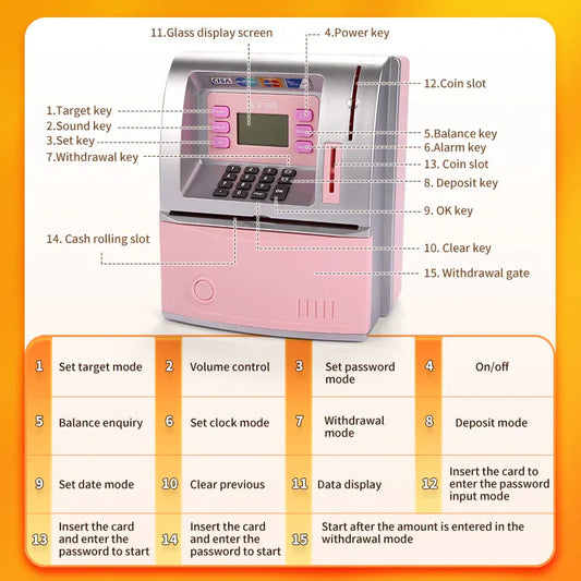 Black Digital ATM Savings Bank for Kids - Electronic Piggy Bank with PIN & Card for Real Money - Mekamart Australia