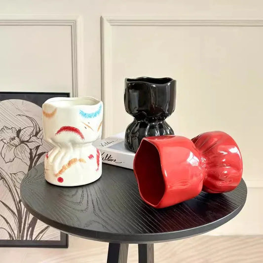 Artisan Handcrafted Ceramic Vase - Minimalist Home Decor with Stable Base(Paintings) - Mekamart Australia