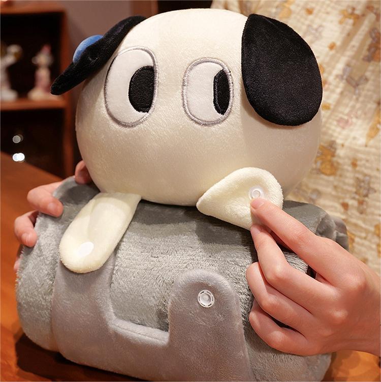 Plush 2-in-1 Pillow Blanket - Adorable Design for Cozy Comfort(Black and white dog)