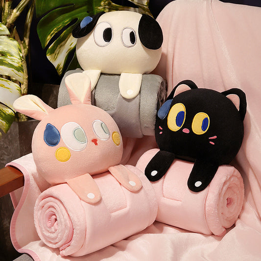 Plush 2-in-1 Pillow Blanket - Adorable Design for Cozy Comfort(Pink Rabbit)