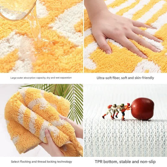 Super Absorbent Microfiber Bath Mat - Non-Slip TPR Backing, Machine Washable, Fun Fruit Designs(Pink peach 55*63cm) - Mekamart Australia