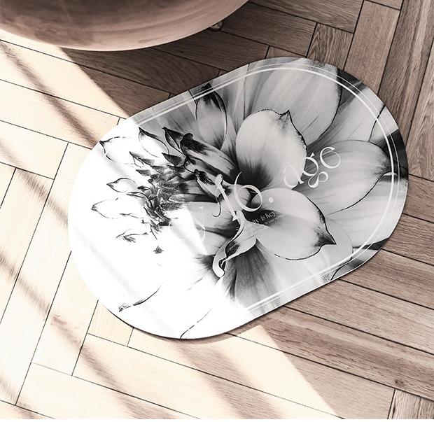 Elegant Floral Print Absorbent Floor Mat - Quick Dry, Non-Slip, Easy Clean Bathroom & Entryway Rug(White flowers on black background)