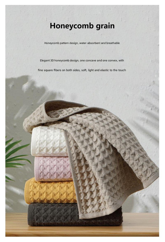 Luxurious 100% Cotton Waffle Weave Towel Set - 3-Piece Absorbent, Quick-Drying & Soft(Pink)