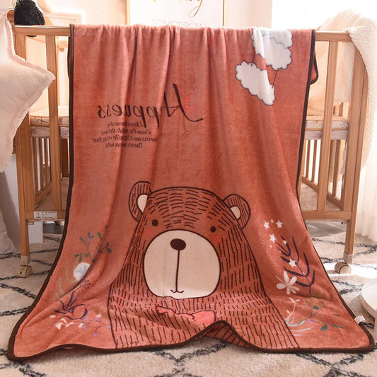 Ultra-Soft Kids Plush Fleece Blanket - Cozy Cartoon Animal Throw for All Seasons (Bear) - Mekamart Australia