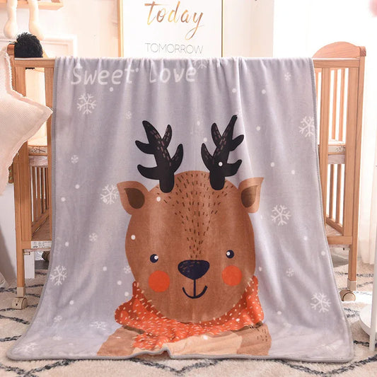Ultra-Soft Kids Plush Fleece Blanket - Cozy Cartoon Animal Throw for All Seasons (Fawn) - Mekamart Australia