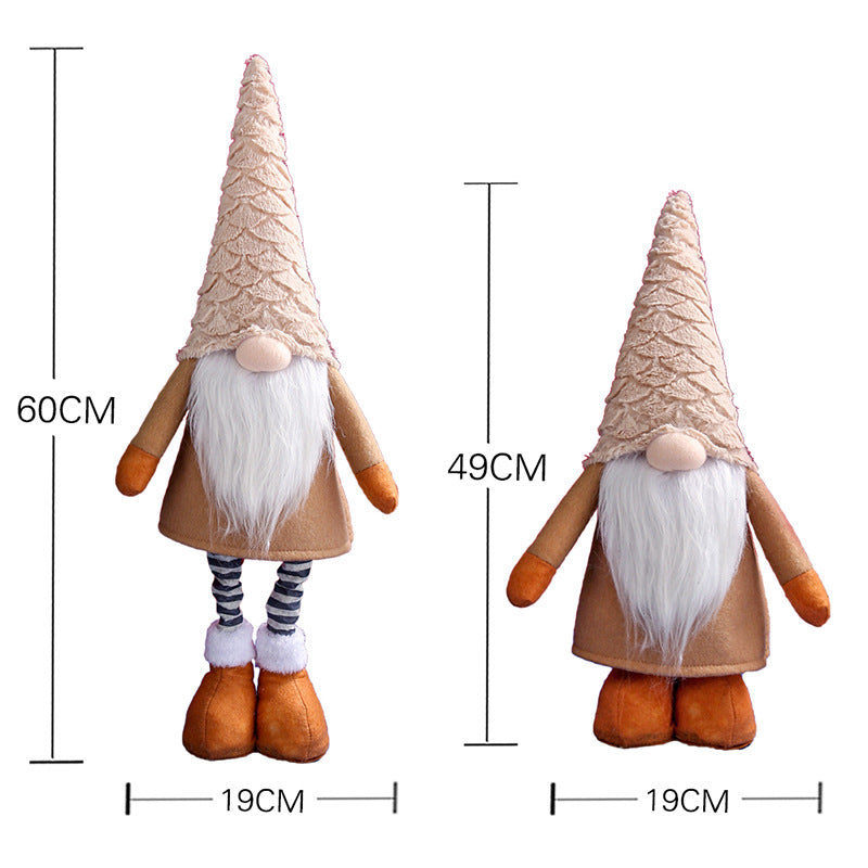 Retractable Leg Christmas Gnome Plush - Adjustable Standing Holiday Decoration(brown)