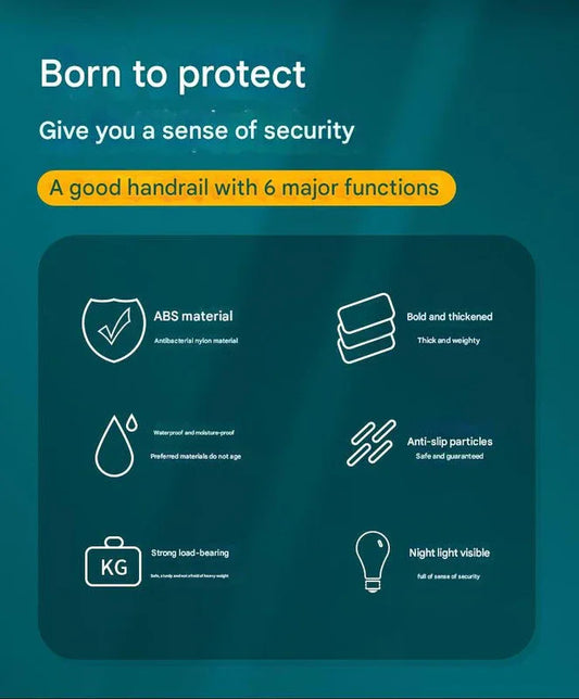 2pc Heavy-Duty Anti-Slip Safety Grab Bar with Luminous Rings - Stainless Steel Core Bathroom Handrail(yellow 30cm) - Mekamart Australia