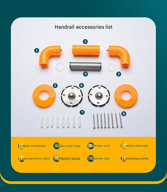 2pc Heavy-Duty Anti-Slip Safety Grab Bar with Luminous Rings - Stainless Steel Core Bathroom Handrail(yellow 30cm)