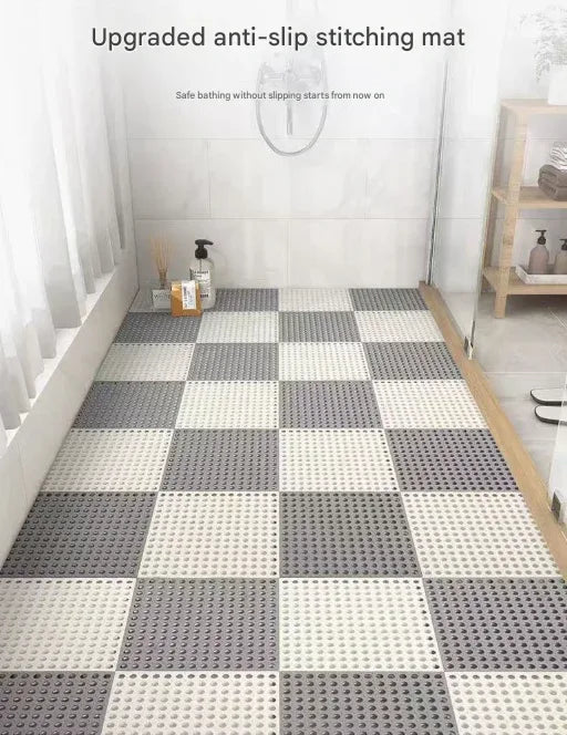 White And Green DIY Interlocking Non-Slip Floor Tiles - 12-Pack PVC Drainage Mat for Shower & Bathroom Safety - Mekamart Australia