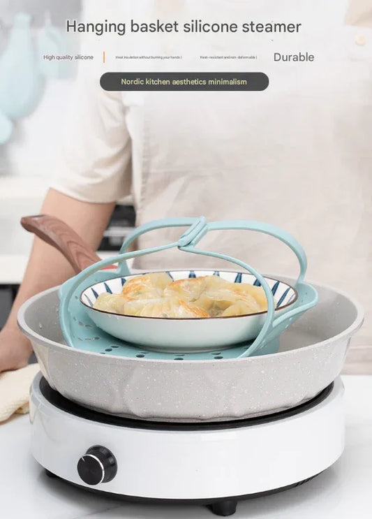 Large Blue Flexible Silicone Steamer Basket with Heat-Resistant Handles - Food-Grade Vegetable Steamer Insert for Pots & Pans - Mekamart Australia