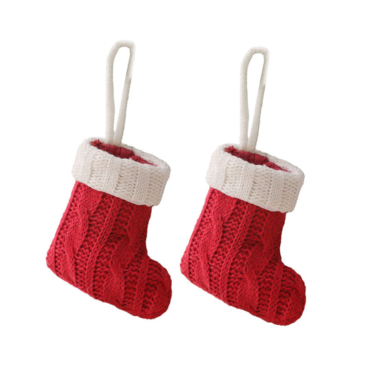Christmas Decoration Mini Knitted Stockings Cutlery Holders 8 Pack for Home Party Decor(Tableware not included)