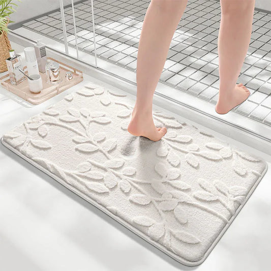 Plush Embossed Leaf Bath Mat - Ultra Soft, Absorbent & Non-Slip Bathroom Rug(Dark gray 50*80㎝) - Mekamart Australia