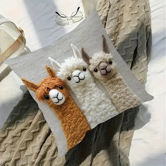 4-PCS Vintage Alpaca Friends Decorative Pillow Covers - Single-Sided Print, 45x45cm - Mekamart Australia