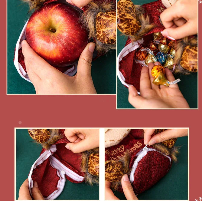 3 Pack Christmas Plush Treat Bags Santa Snowman Reindeer Gift Sacks with Heart Window Cute Holiday Candy Holders Ideal for Kids Parties - Mekamart Australia