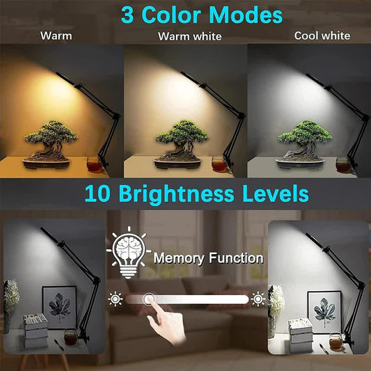 2-in-1 Black LED Magnifier Desk Lamp With Base and Clip - Hands-Free, Dimmable 3-Color Light for Crafts & Workbench - Mekamart Australia