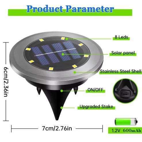 4-Pack Solar LED In-Ground Warm Yellow Light Set (Single 7.1x7.1x6.1cm) - Stainless Steel Waterproof Outdoor Garden Pathway and Landscape Spike Lamp - Mekamart Australia