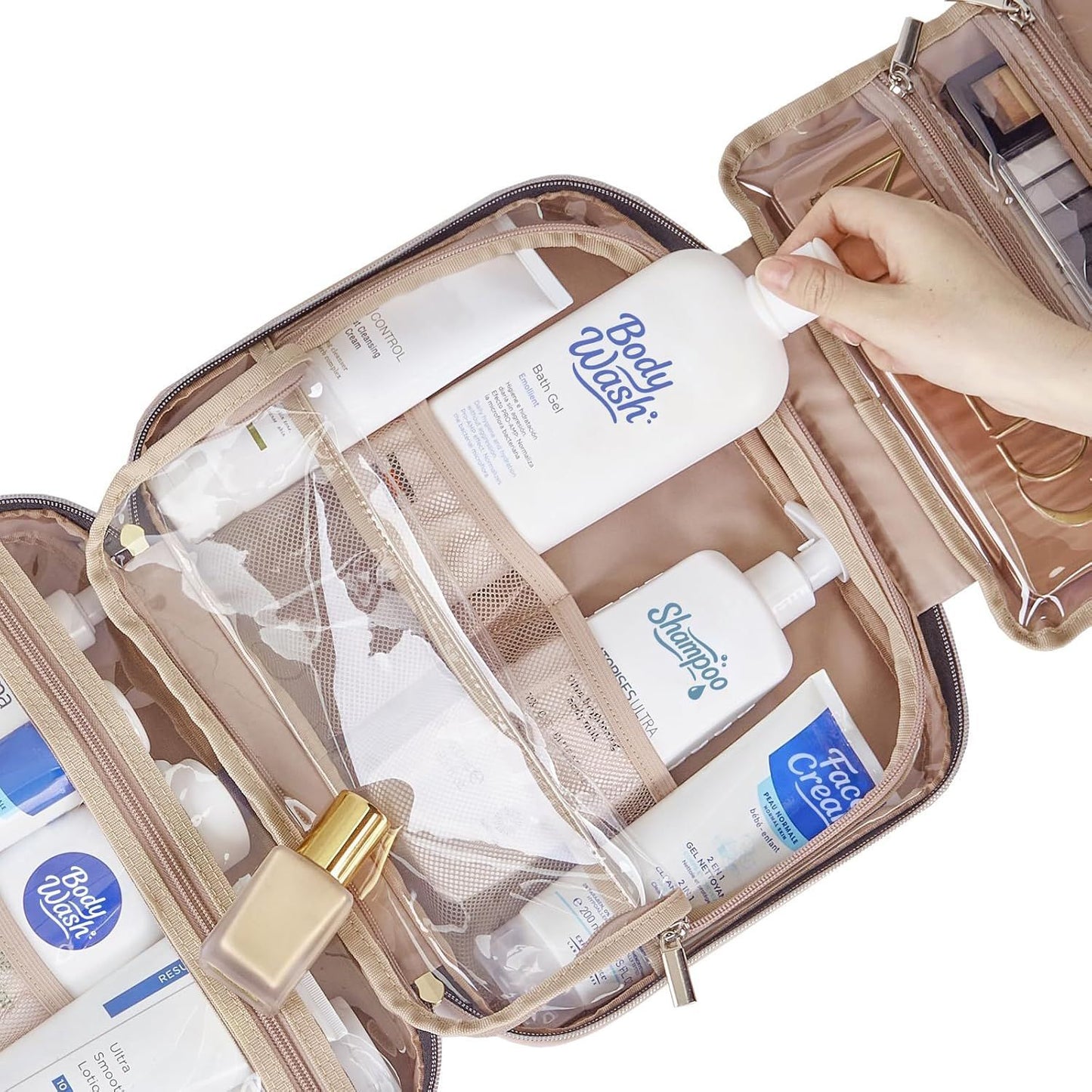 Green Large Capacity Hanging Toiletry Bag for Women(30.5 x 22.5 x 12 cm) - Checked Pattern Waterproof Cosmetic Organizer, Dry/Wet Separation & Multi-Compartment