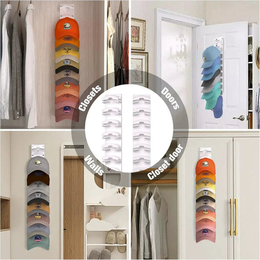 2-Pack 10-Tier White Wall-Mounted Hat Rack with Installation Accessories - Space-Saving Plastic Baseball Cap and Other Hat Organizers - Mekamart Australia