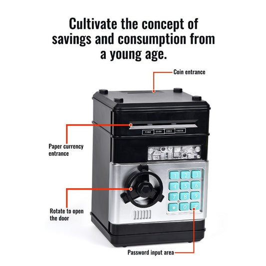 2-Piece Dark Blue Smart ATM Piggy Banks - Kids Electronic Money Safe with Password Lock & Auto-Roll in/out Feature - Mekamart Australia