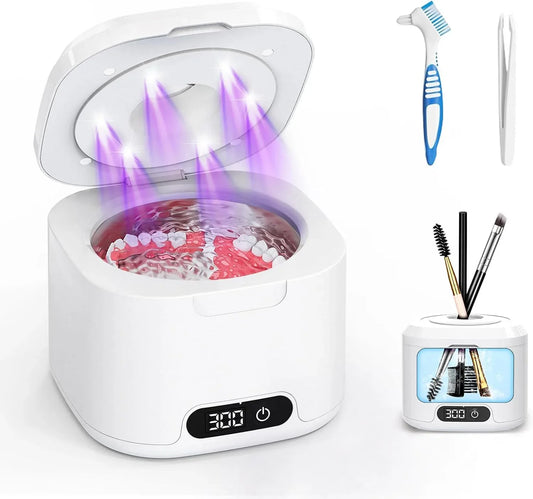 Muti-Functional Portable UV-C Ultrasonic Cleaner (49KHz) - 3 Time Modes for Deep cleaning and Sterilization, 340ml Stainless Steel Tank - Mekamart Australia