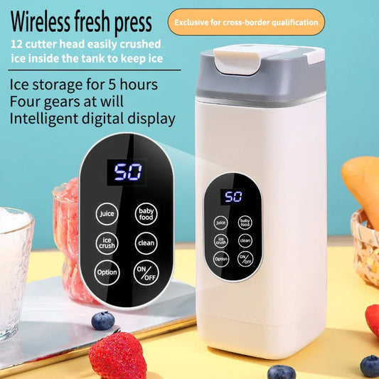 White Portable Wireless 420ML Blender Bottle (8.7x8.7x23.2CM) - 12-Blade Crushing Power, Self-Cleaning, USB Rechargeable for Juices & Smoothies