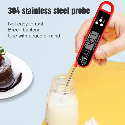 Red Folding Probe Digital LED Food Thermometer(-50℃ to 300℃) - Kitchen Cooking BBQ Meat Milk Temperature Gauge, High Accuracy with Magnet & Hanging Hole - Mekamart Australia