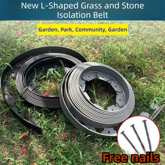 Black L-Shape PE Landscape Edging Roll Kit (5CM Height x 10M Long) - Anti-Root Lawn & Garden Divider with 30 Ground Stakes