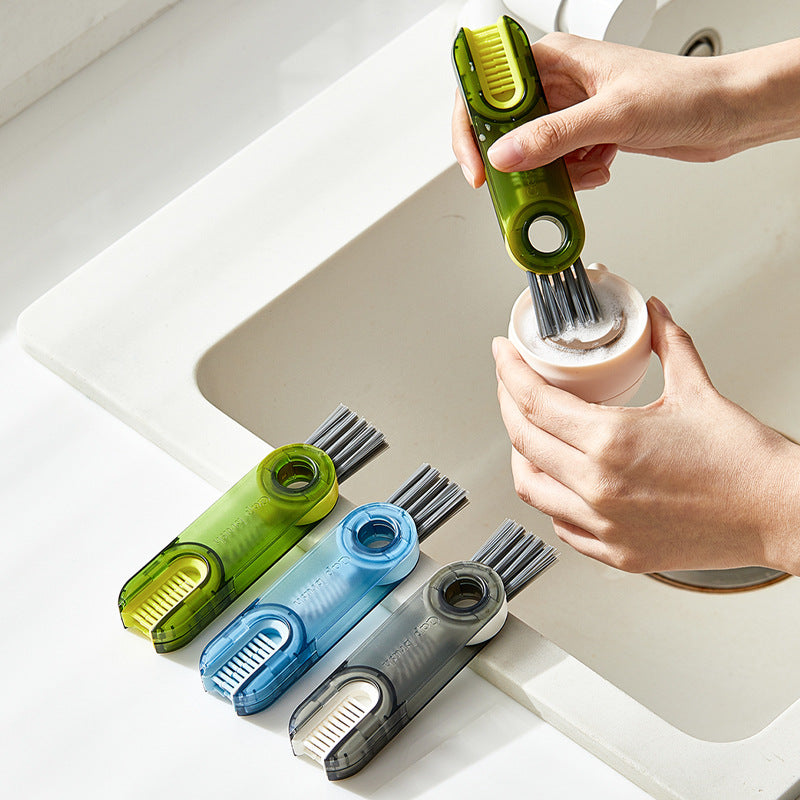 2-Packs 3-in-1 Grey Portable & Compact U-Shape Deeply-Cleaning Brush - Multi-Functional Gap Scrubber for Lids, Mugs, and Baby Bottles