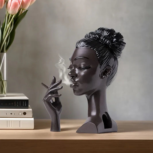 Black Elegant African Woman Head Incense Burner - Creative Desktop Sculpture & Resin Craft - Mekamart Australia