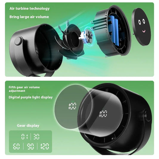 Black Portable Stroller Fan with LED Display - Bladeless Safety Clip-On Fan for Baby & Desk (4000mAh, 360 degree Rotation) - Mekamart Australia