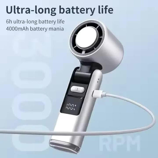 White New 100-Speed Portable Handheld Fan - Rechargeable Folding Turbo Mini USB Fan with Superconducting Cooling - Mekamart Australia