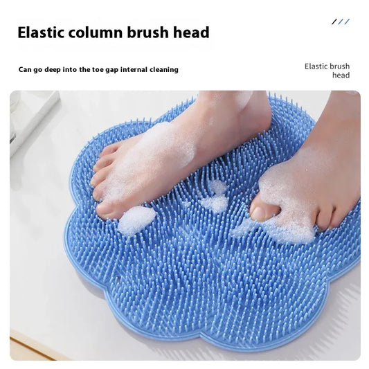 2-PCS Blue cat PAWS Non-Slip TPE Shower Mat with Foot Scrubber and Suction Cups Large Massage Bath Mat for Bathroom 30cm x 30cm - Mekamart Australia