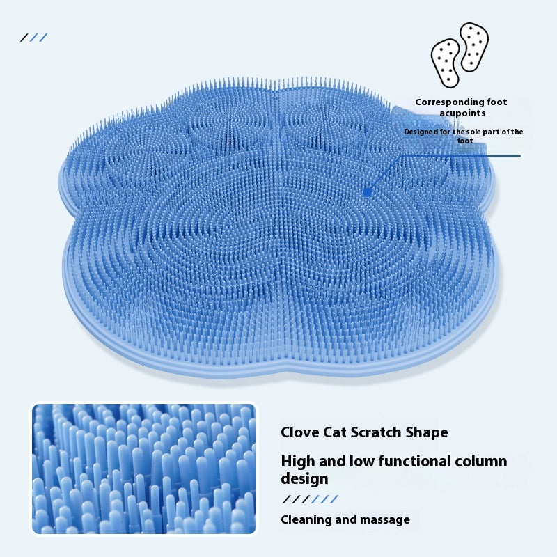 2-PCS Blue cat PAWS Non-Slip TPE Shower Mat with Foot Scrubber and Suction Cups Large Massage Bath Mat for Bathroom 30cm x 30cm