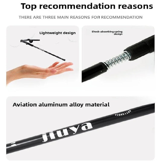 Blue Professional Outdoor Trekking Pole – Lightweight Aluminum Alloy Adjustable Walking Stick with Shock Absorption System for Hiking, Climbing, and Kids | 4-Section Collapsible Design with Ergonomic Curved Handle - Mekamart Australia