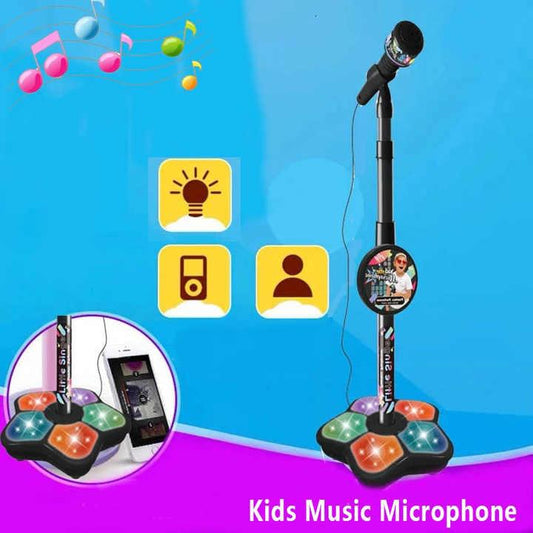 Blue Kids Star Karaoke Microphone Stand Adjustable Height Music Toy with Flashing Lights and MP3 Connectivity for Boys and Girls - Mekamart Australia