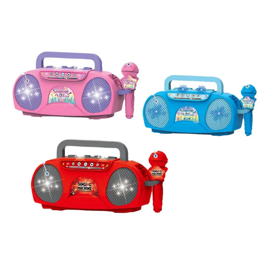Pink Kids Portable Singing Machine Karaoke Boombox Toy with Microphone Flashing Lights and MP3 Music Player for Boys and Girls - Mekamart Australia