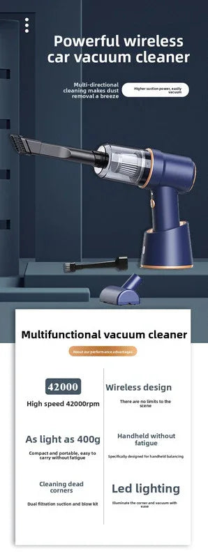 2-in-1 Cordless Handheld Car Vacuum Cleaner 120W High Power Suction and Blower Portable Mini Duster for Auto and Home Blue - Mekamart Australia