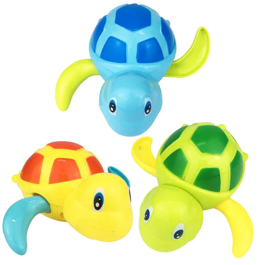 Three-Piece Wind-Up Swimming Turtle Bath Toy Set (Yellow, Green, and Blue Colors), Adorable Floating Turtle Combo, Fun Water Play Toy, Ideal Gift for Infants and Toddlers - Mekamart Australia