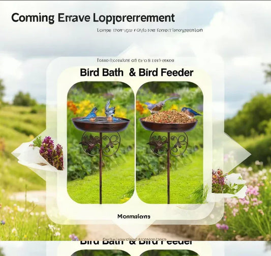 Antique Bronze Color Metal Bird Bath Stake Garden Feeder 79cm Copper Finish with Hummingbird Decor 5-Prong Base for Outdoor Lawns and Backyards - Mekamart Australia