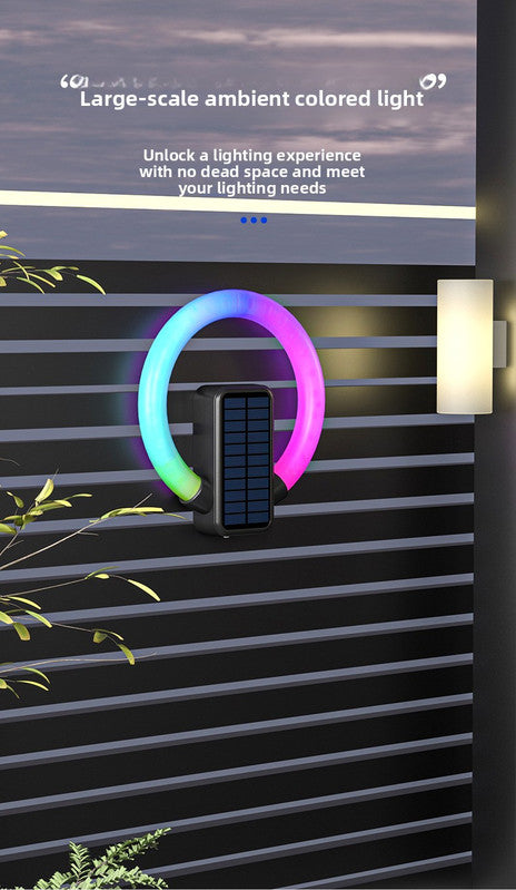 Solar Outdoor Wall Light RGB Color Changing & Warm White - Modern Circular LED Fence Lamp with Type-C USB Charging & Waterproof for Garden & Patio