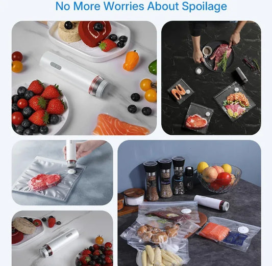 Portable Handheld Vacuum Sealer - Wireless Rechargeable Food Saver Pump - Compact Electric Kitchen Gadget for Meal Prep & Sous Vide - White - Mekamart Australia