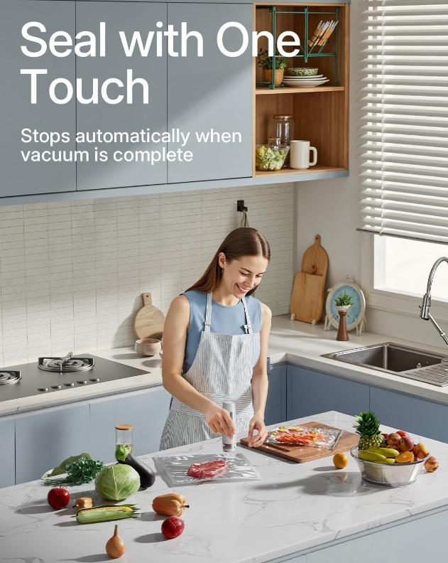 Portable Handheld Vacuum Sealer - Wireless Rechargeable Food Saver Pump - Compact Electric Kitchen Gadget for Meal Prep & Sous Vide - White