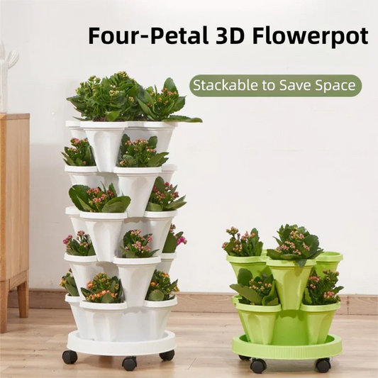 Green 3-Tier Stackable Strawberry & Vegetable Planter with Mobile Wheel Tray - Space-Saving Vertical Gardening System - Mekamart Australia