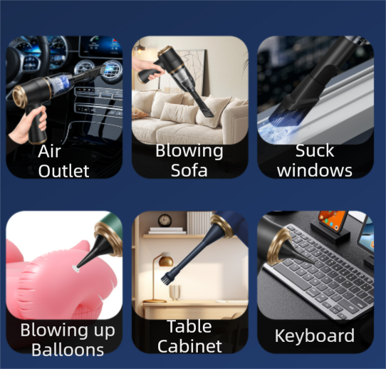 4-in1 Blue Wireless Compact Handheld Car Vacuum Cleaner & Air Duster with 5 Nozzles/Brushes- 5300 Pa High Power Blower/Suction Tool for Auto, Home & Office