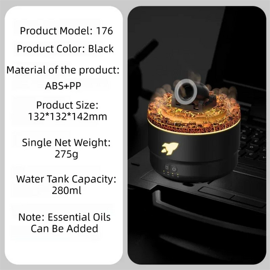 176 Black Simulation Turret Diffuser & Humidifier - Smart Timer Ultrasonic Mister with Volcano Lava Crack Shell and Colorful Light - Mekamart Australia