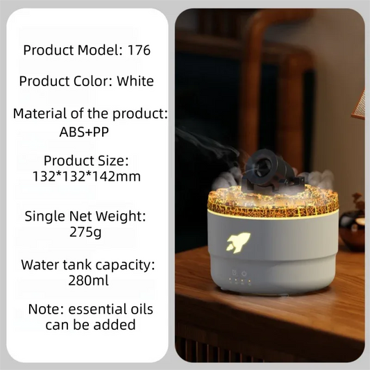 176 White Simulation Turret Diffuser & Humidifier - Smart Timer Ultrasonic Mister with Volcano Lava Crack Shell and Colorful Light - Mekamart Australia