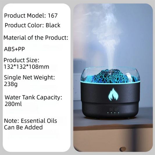167 Black Simulation Volcano Diffuser & Humidifier - Smart Timer Ultrasonic Mister with Volcano Lava Crack Shell and Colorful Light - Mekamart Australia
