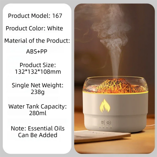167 White Simulation Volcano Diffuser & Humidifier - Smart Timer Ultrasonic Mister with Volcano Lava Crack Shell and Colorful Light - Mekamart Australia