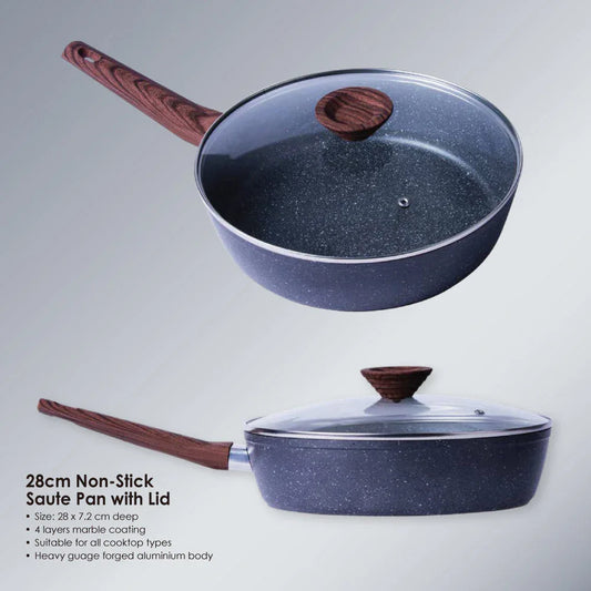 28cm PFOA Free Non-Stick Saute Pan with Lid - Mekamart Australia